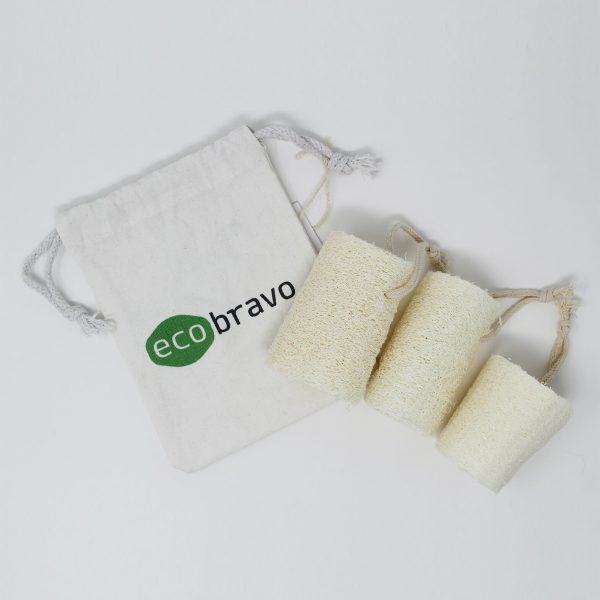 3 Pack Natural Loofah Sponges with Reusable Bag