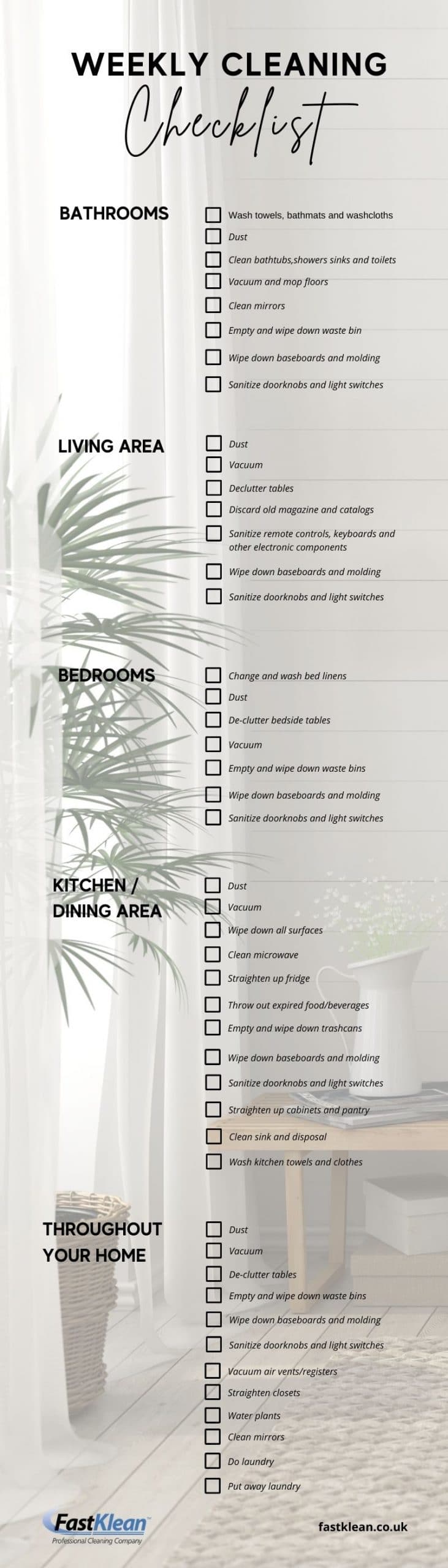 Weekly Cleaning Checklist Fastklean